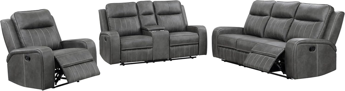 3-Piece Upholstered Motion Reclining Sofa Set Grey M2756