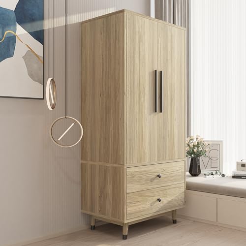 Oak 4 Door Armoire Wardrobe with 2 Drawers W7725