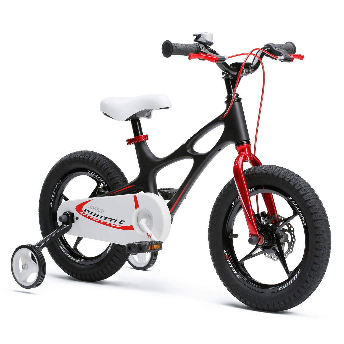 Lightweight Magnesium Kid's Bike with Disc Brakes, 14 inch with Training Wheels, Black T100314