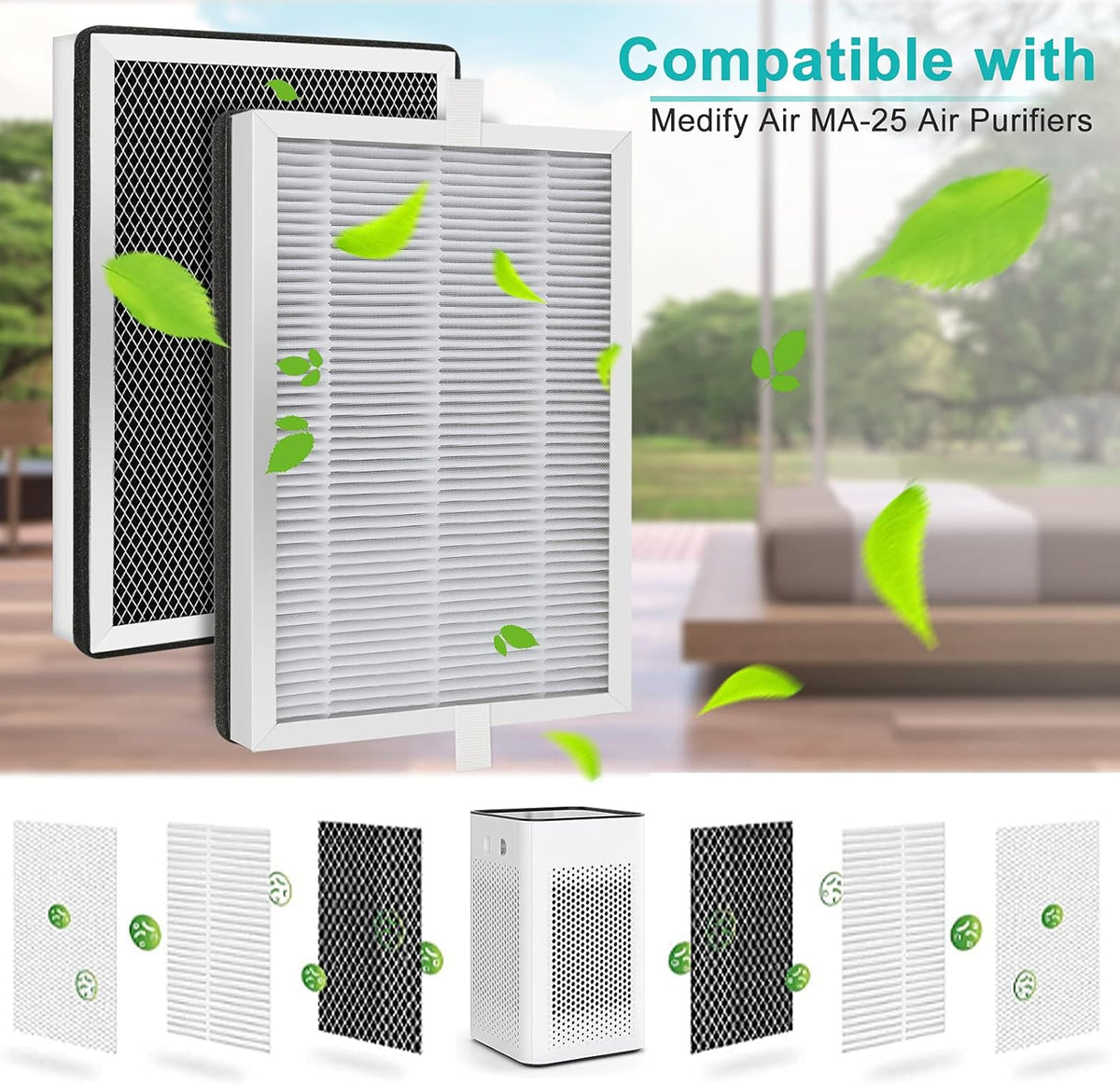 H13 True HEPA Replacement Filter 3-in-1 Pre-Filter, Activated Carbon 4 Pack V1858