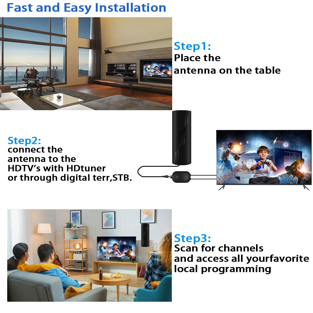 Digital TV Antenna Indoor with Amplifier and Signal Booster, 36ft Coax Cable G782