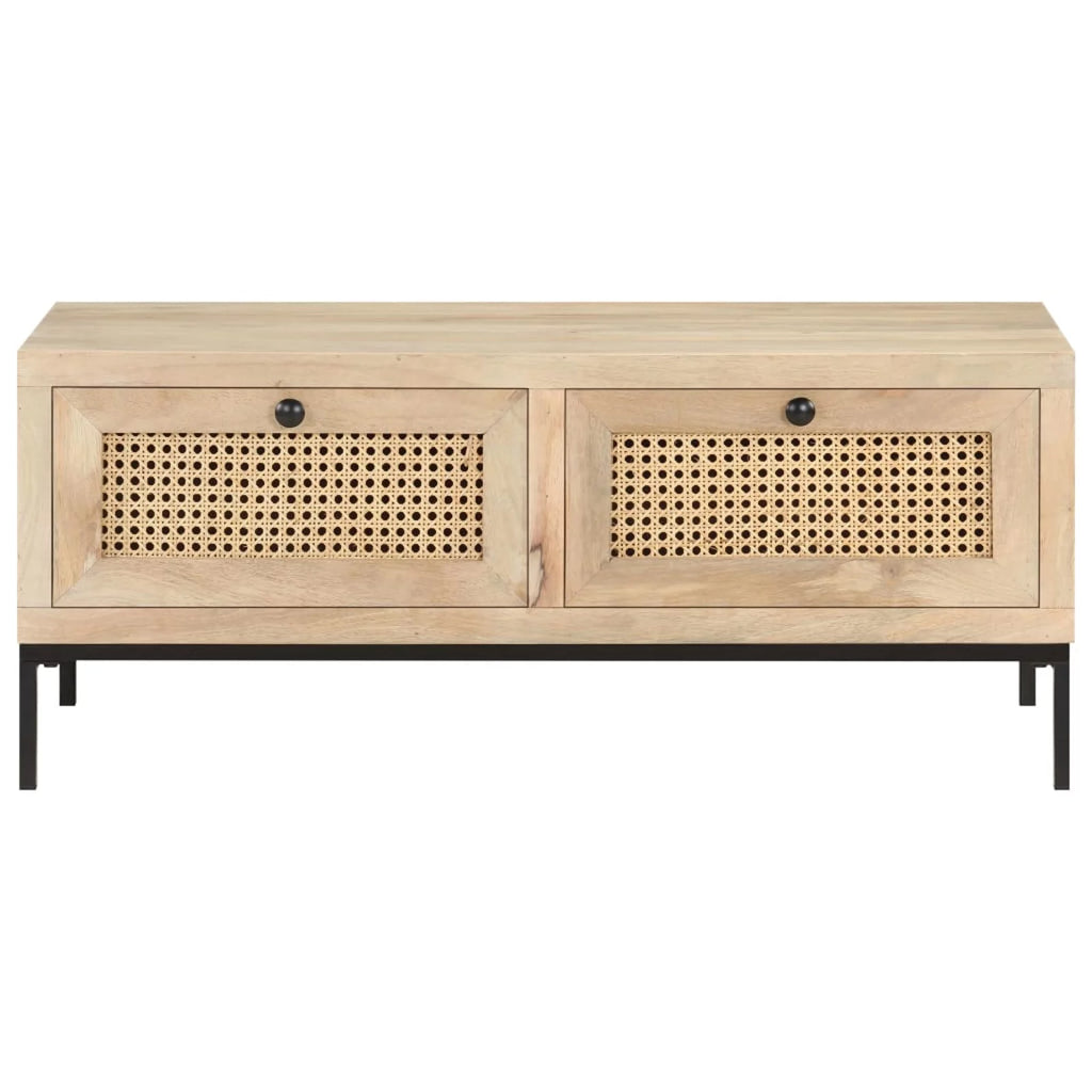 Mango Wood and Natural Cane Coffee Table with 2 Storage Drawers D6396