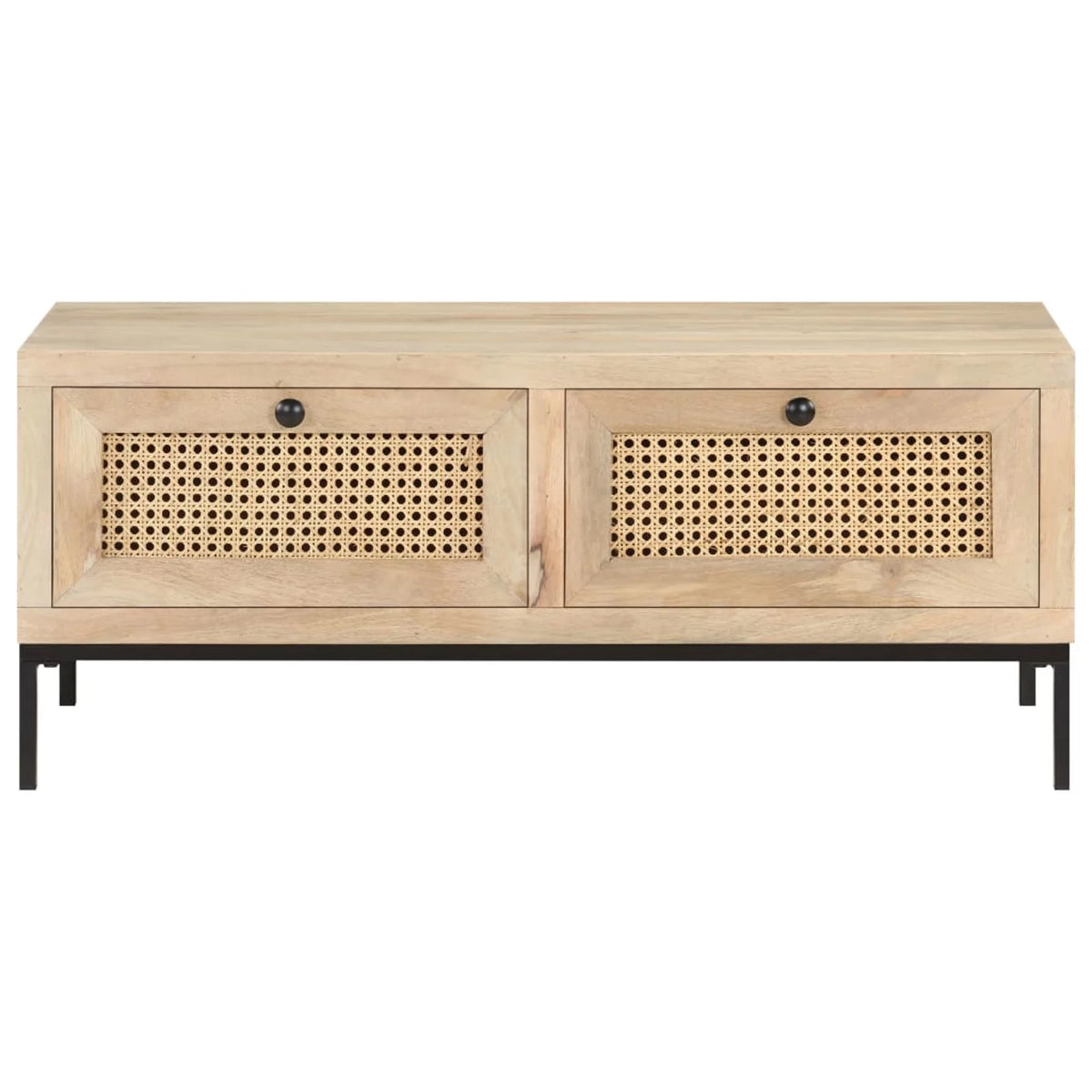 Mango Wood and Natural Cane Coffee Table with 2 Storage Drawers D6396