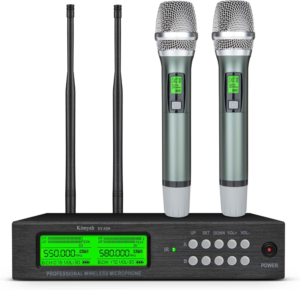 Wireless Lavalier and Headset Microphone System, Dual UHF Cordless Bodypack Mics, 328ft Range E732