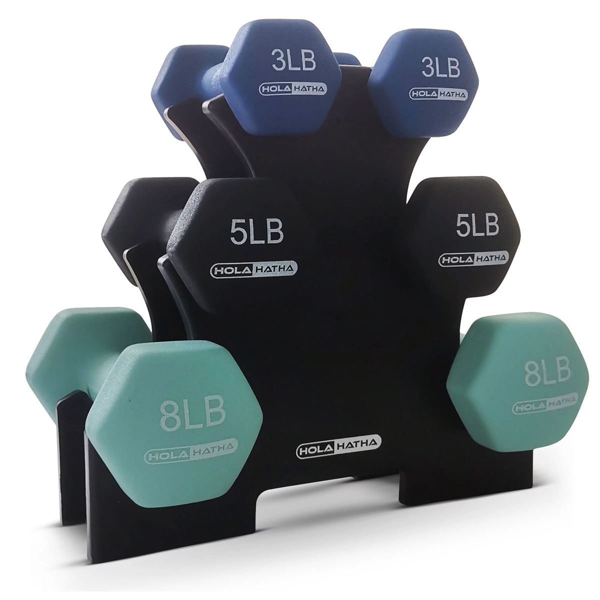 3, 5, and 8 Pound Dumbbell Hand Weight Set with Storage Rack X48044