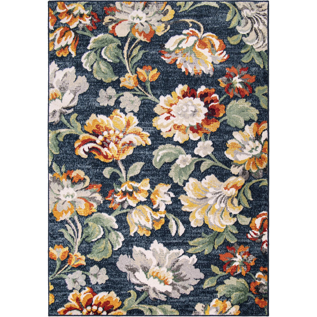 Dark Blue Floral Area Rug O265181