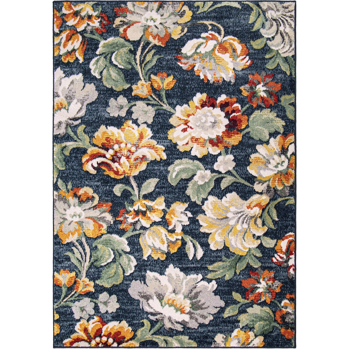Dark Blue Floral Area Rug O265181