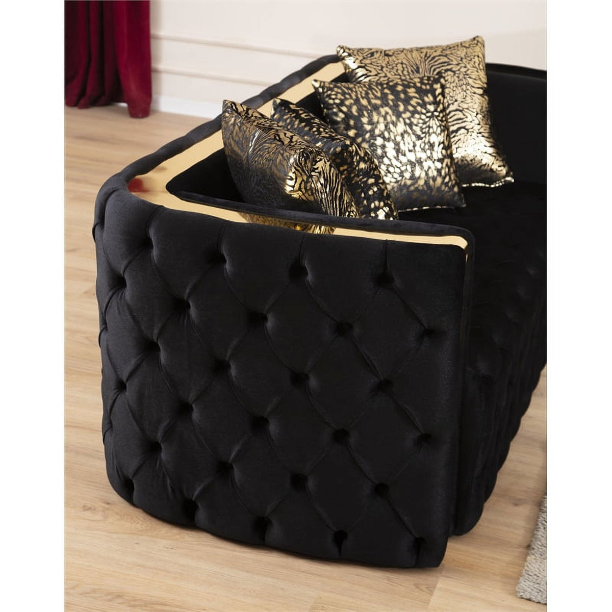2 Pc Velvet Button Tufted Sofa Set in Black F66281