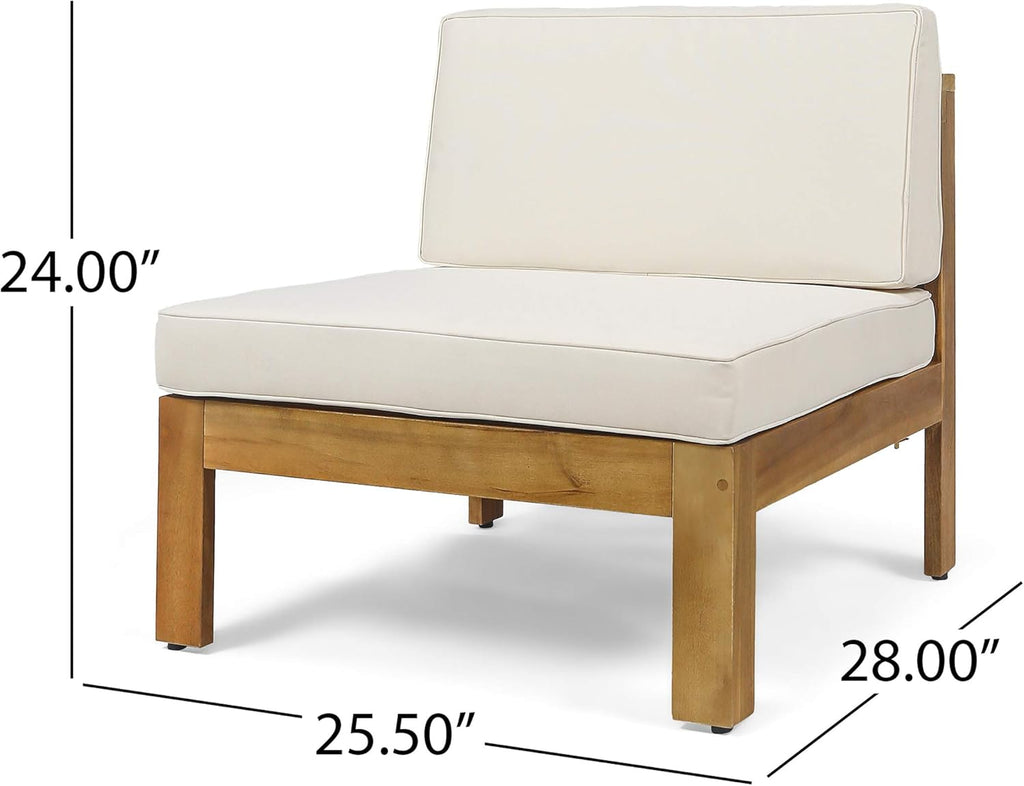 Teak Finish Beige 5 Piece Outdoor Acacia Wood Sofa Set R3550