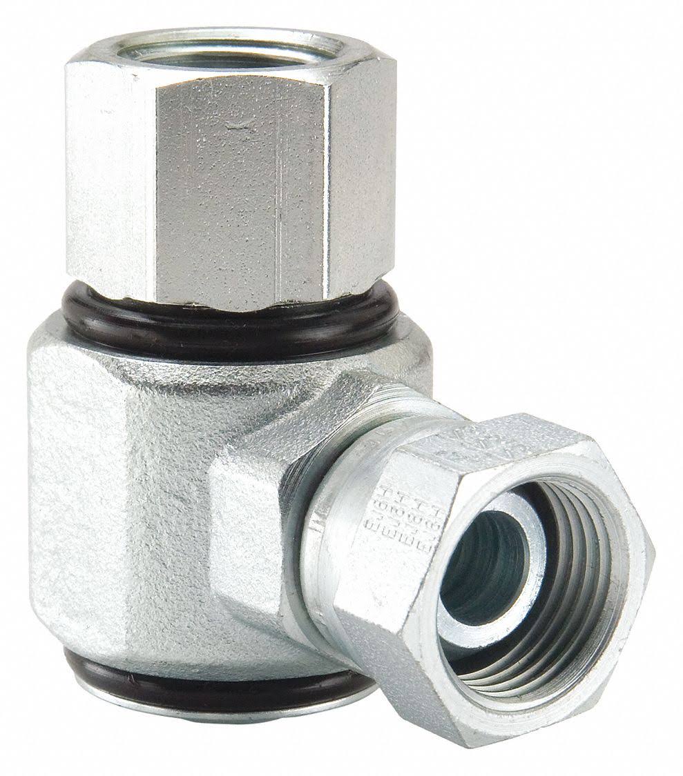 Hydraulic Swivel Fitting, 1/2-14, Female NPTF, Female NPSM, Carbon Steel E2908
