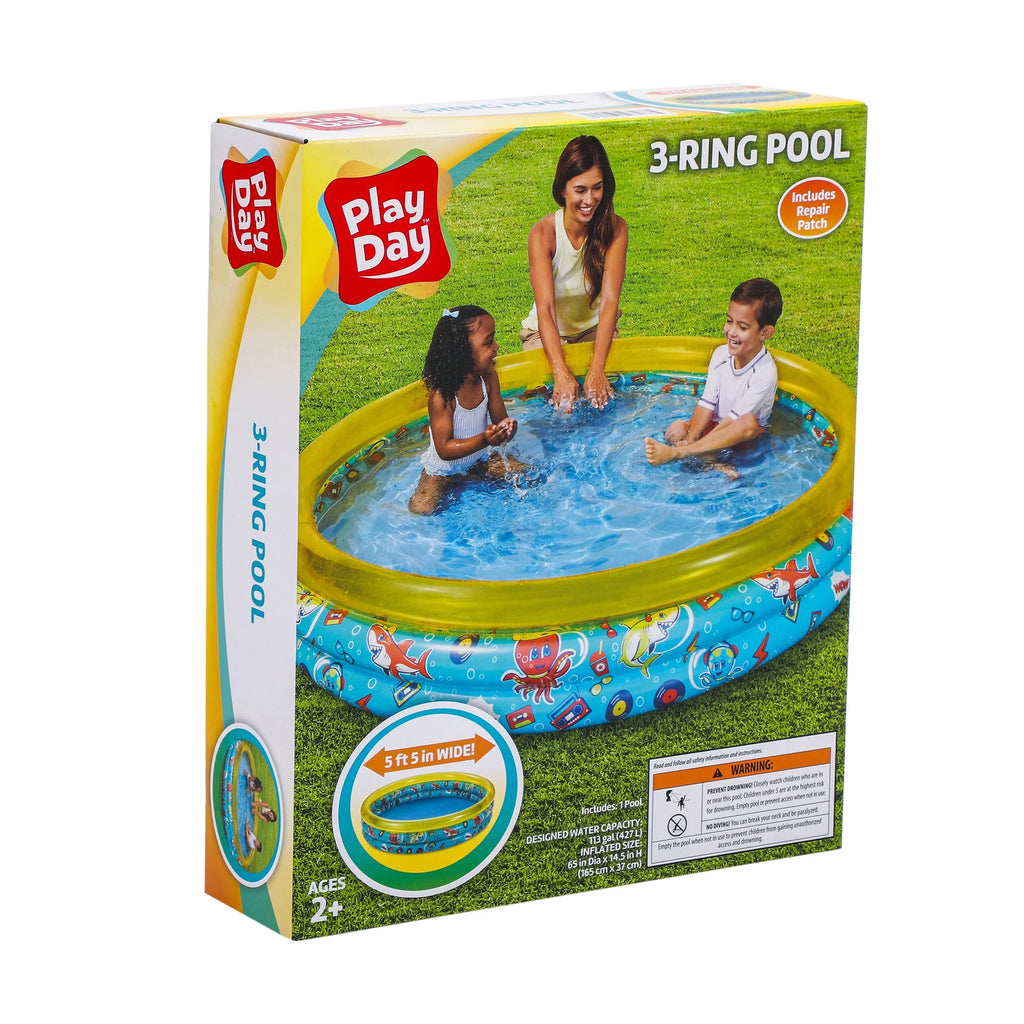 Yellow Round Inflatable 3-Ring Kiddie Pool R97811