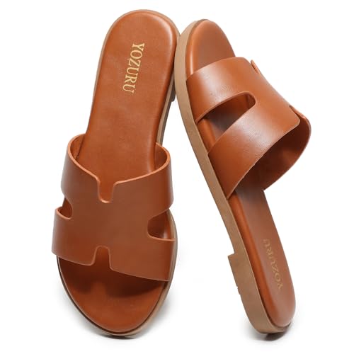 Womens Open Toe Slip on Leather Sandals N2386