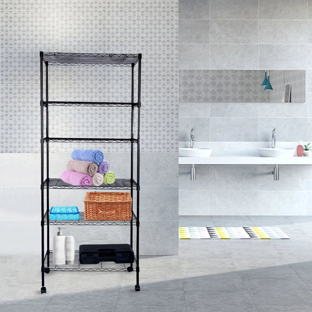 6-Shelf Wire Shelving Unit with Wheels and Hooks W38681