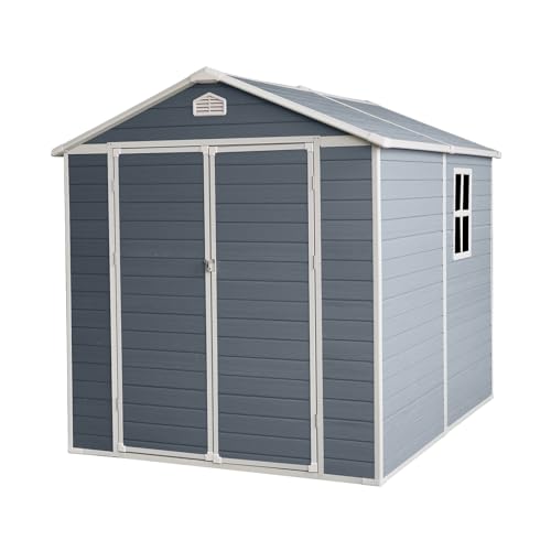 Grey Resin Outdoor Storage Shed with Door & Lock I9766