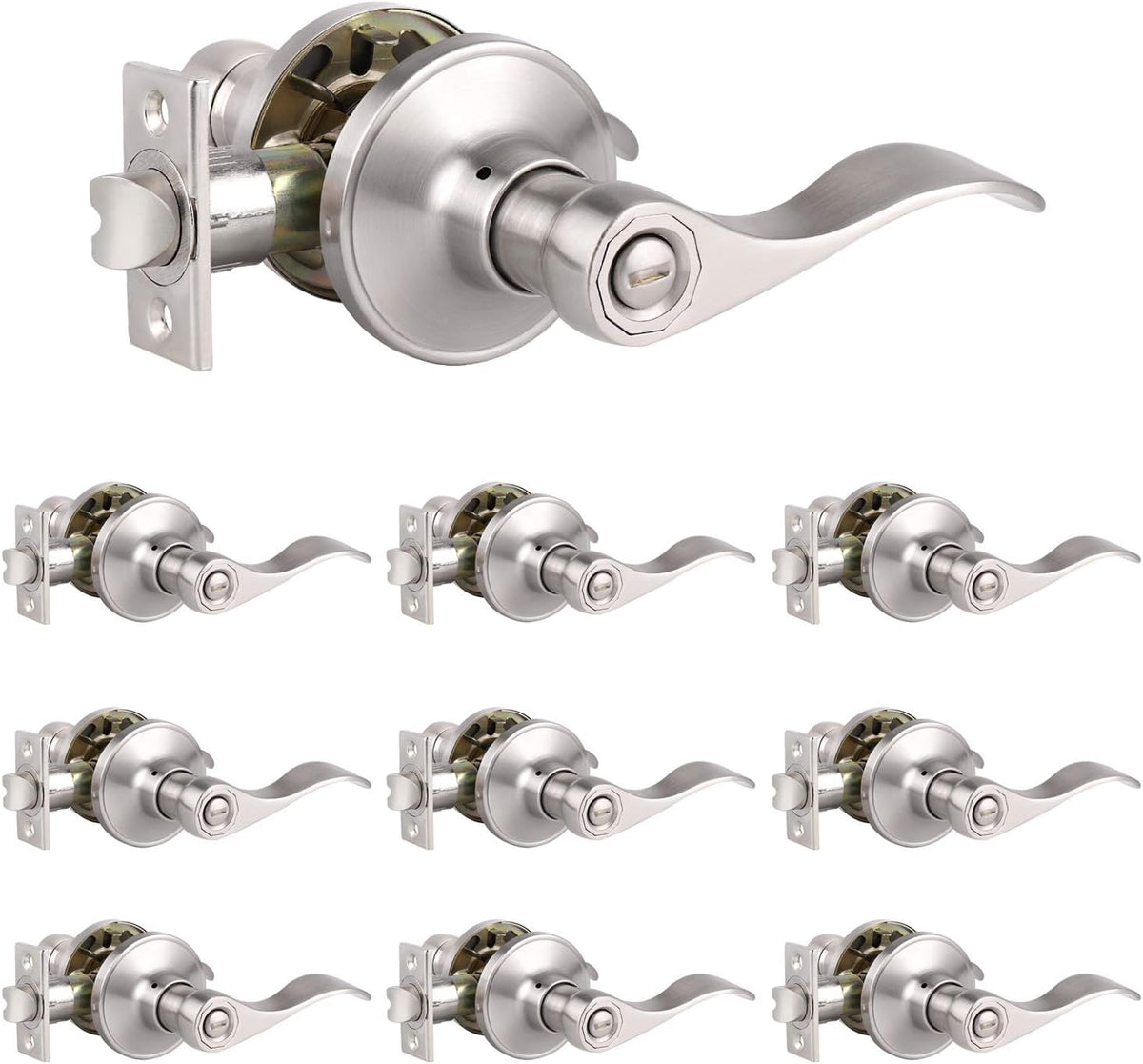 2 Pack Satin Nickel Passage Door Levers with Removable Plate T790