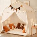 Cream Extra Large Kids Play Tent with Flags & Star Lights, 59x39x59 in C702