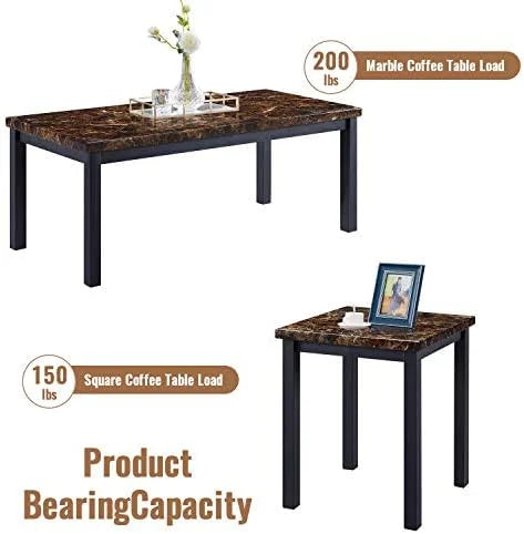 Faux Marble Coffee Table Set of 3 Piece with Metal Frame X7405