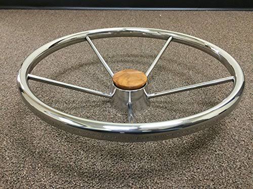 SS304 Five Spoke Steering Wheel with Teak Cap W82389