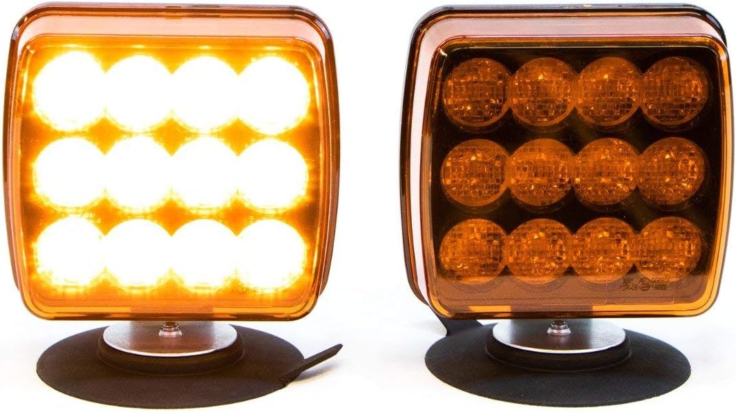 Amber LED Flashing Warning Light Kit with Magnetic Suction Cup Mounts I277067