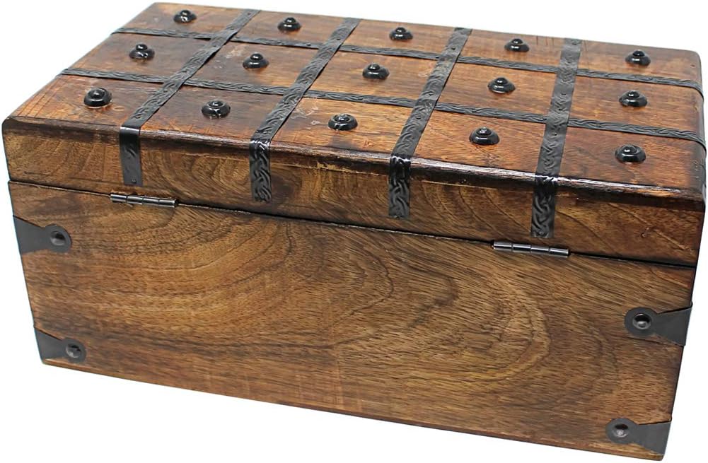 Wooden Storage Box with Iron Lock and Skeleton Key I39766
