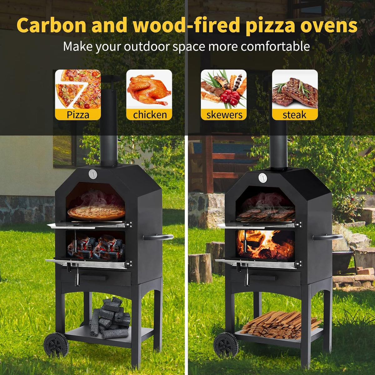 Wood-Fired Pizza Oven with Pizza Stone, Pizza Peel, Grill Rack and Waterproof Cover H3063