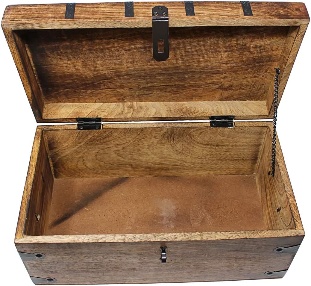 Wooden Storage Box with Iron Lock and Skeleton Key I39766
