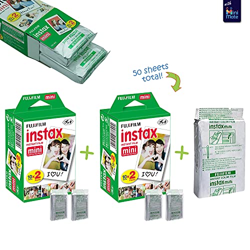 Instax Mini 12 Instant Camera with Accessory Bundle, Custom Case, 50 Sheets Film, Clay White Photo Album H58415