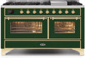 60 Dual Fuel Propane Gas Range Emerald Green Brass Trim D48279