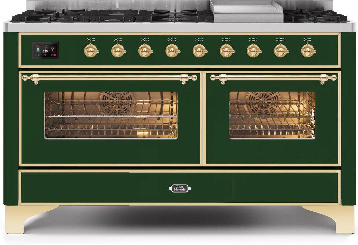 60 Dual Fuel Propane Gas Range Emerald Green Brass Trim D48279