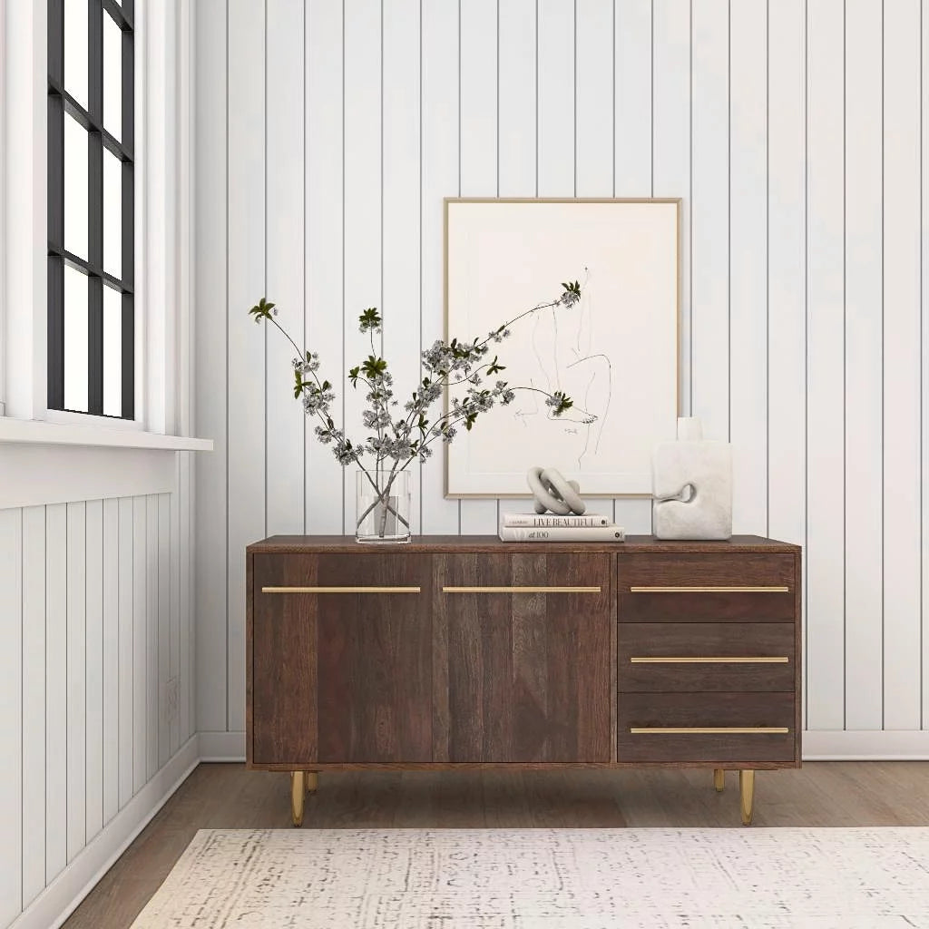 Dark Brown 3-Drawer 2-Door Wood Console Table E920456