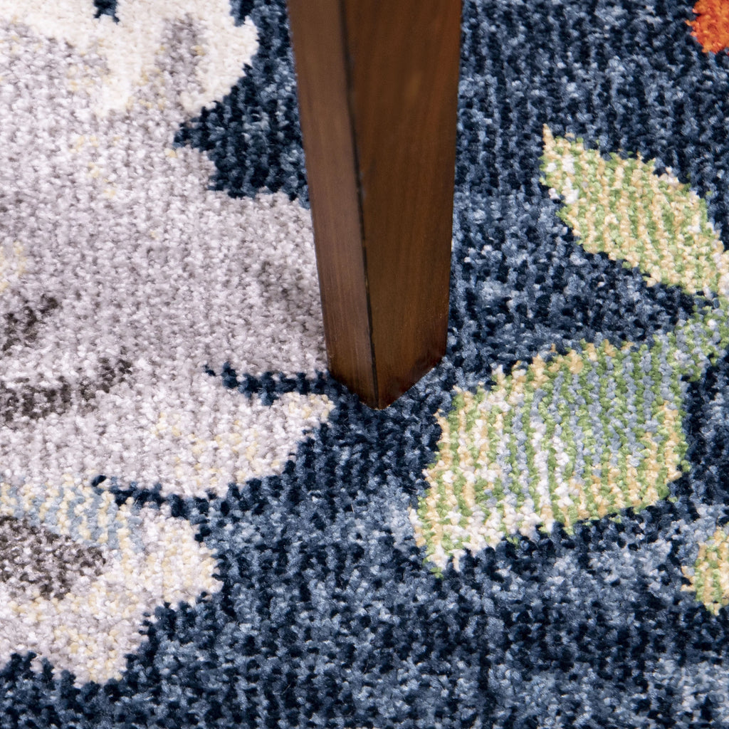 Dark Blue Floral Area Rug O265181