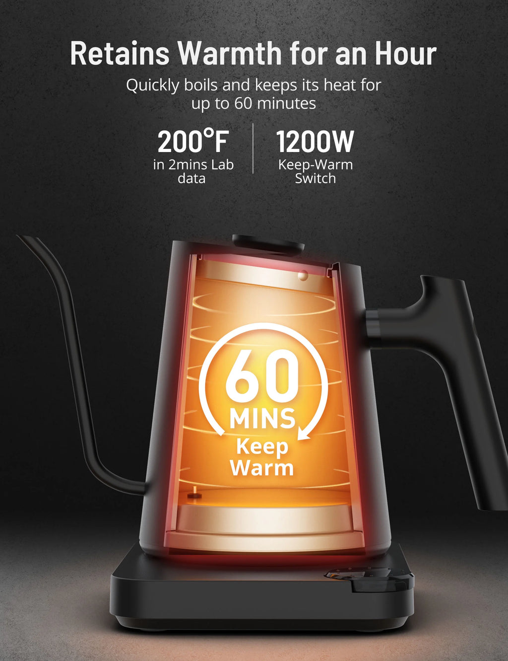 Black Gooseneck Electric Pour-over Kettle H782751