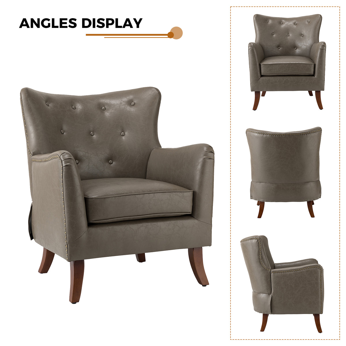 Grey Vegan Leather Wingback Accent Chair V628319