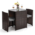 3 PCS Wicker Patio Bistro Set with Glass Top Table and Chairs S46709