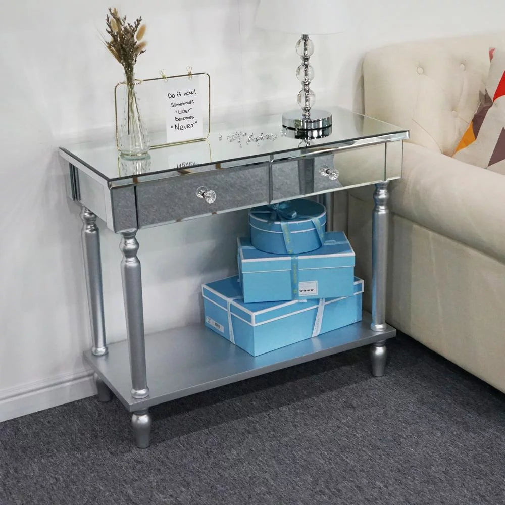 Mirrored Sofa Table with Shelf E755