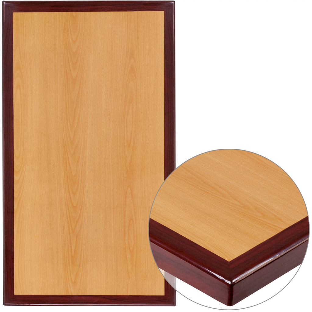 30" x 42" Rectangular 2-Tone High-Gloss Cherry Resin Table Top with 2" Thick Mahogany Edge U487