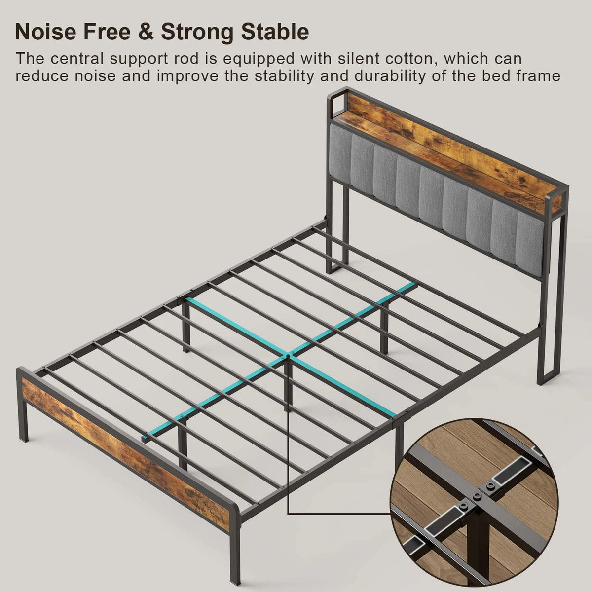 Queen Storage Headboard Metal Platform Bed Frame J90127