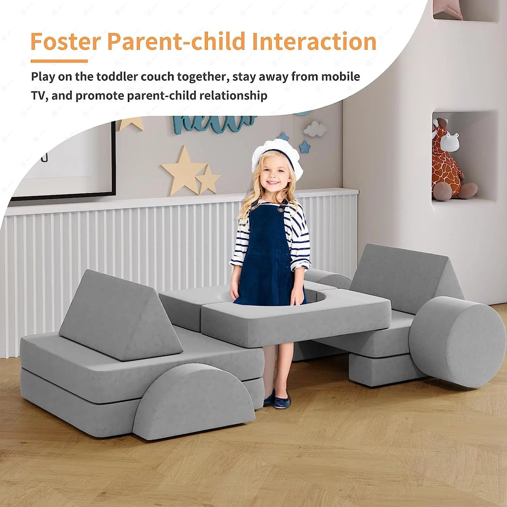 13Pcs Kids Couch, Toddler Couch, Fold Out Couch, Modular Couch, Gray C648985