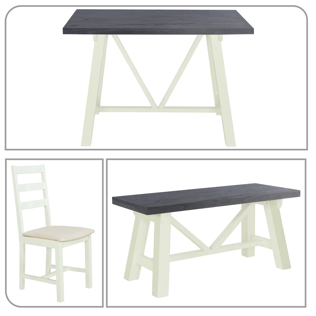 4-Piece Dining Table Set with Bench and 2 Chairs R231