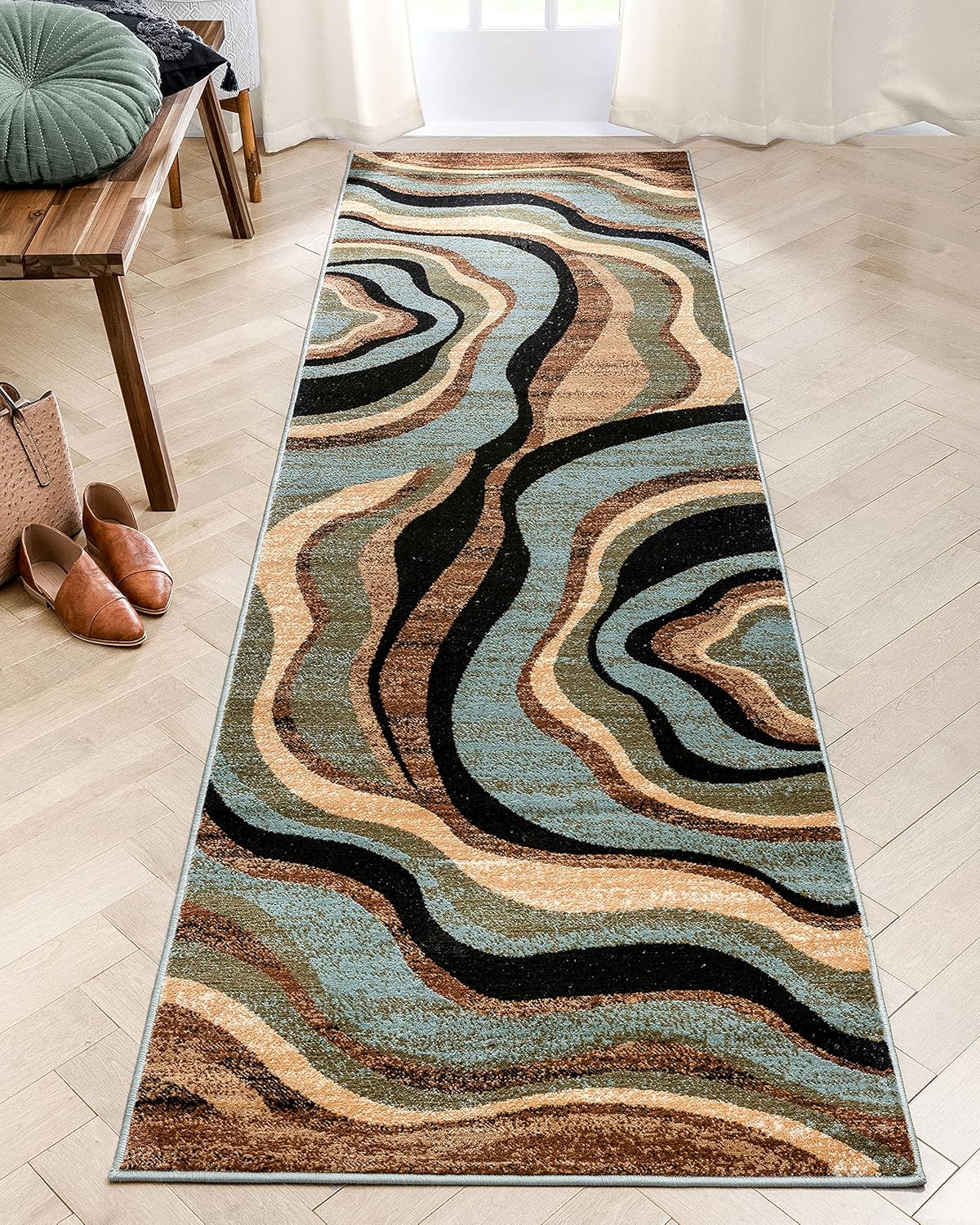 Blue Brown Geometric Area Rug 9x13 N3674
