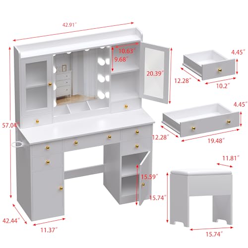 White Vanity Desk with Mirror and Lights S75878