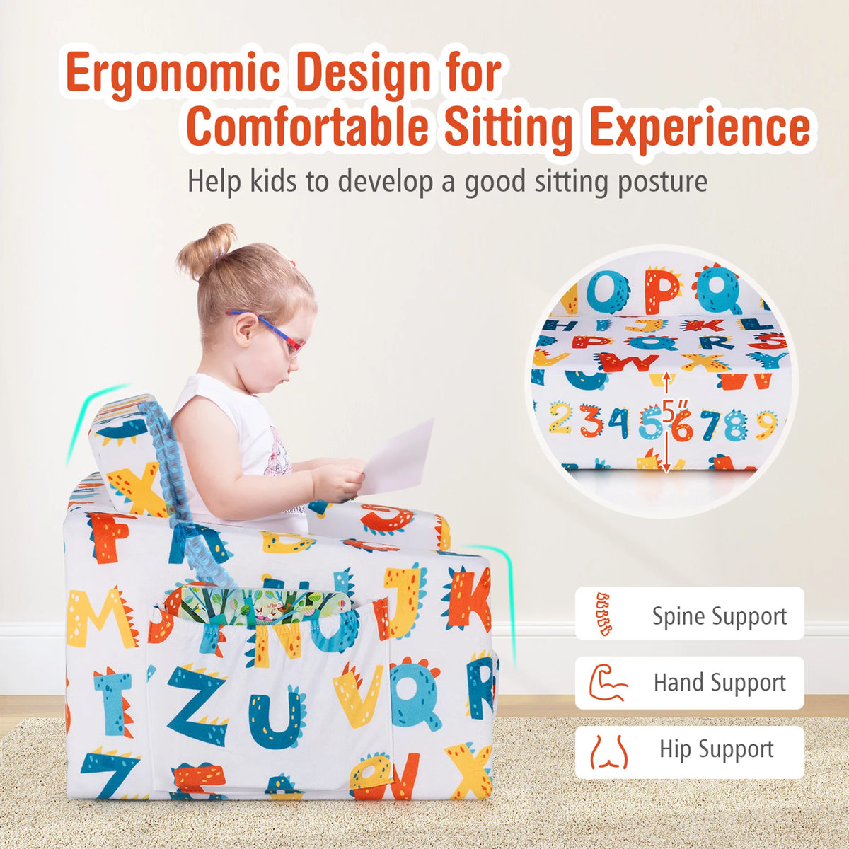 2 in 1 Kids Convertible Sofa Chair Lounger G857237