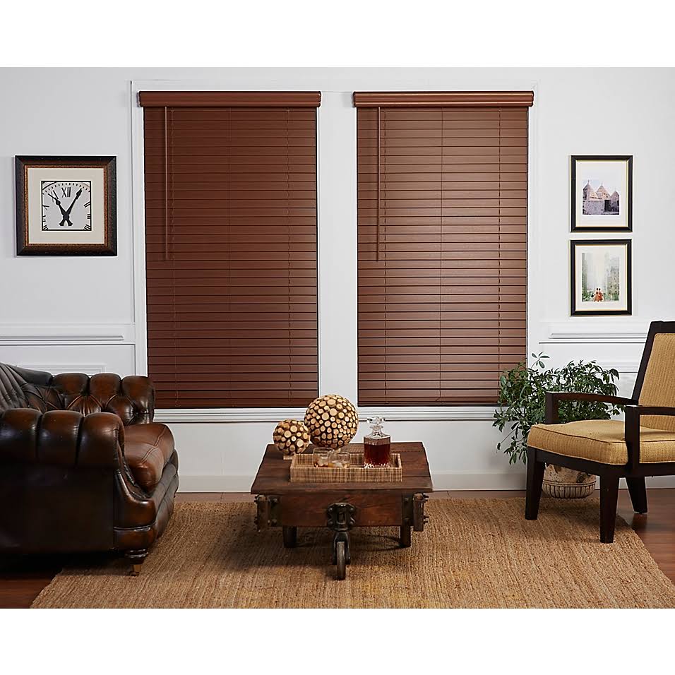 Cordless Faux Wood Blind in Dark Oak P790