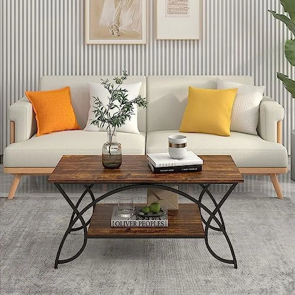 2-Tier Rectangular Faux Marble Coffee Table G990