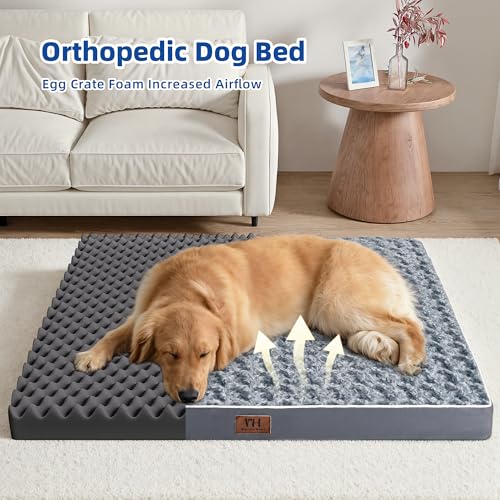 Orthopedic Large Dog Bed with Soft Rose Plush Removable Washable Cover and Non-Slip Bottom M6139
