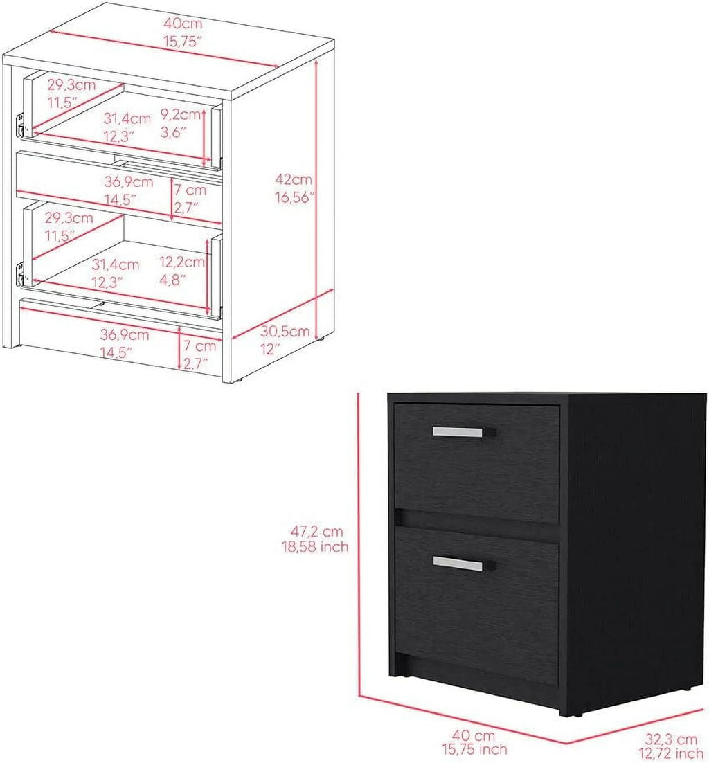 Black Two Drawers Nightstand W383061
