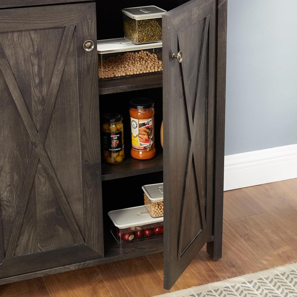 Charcoal Gray Coffee Bar Cabinet with Microwave Stand P872058