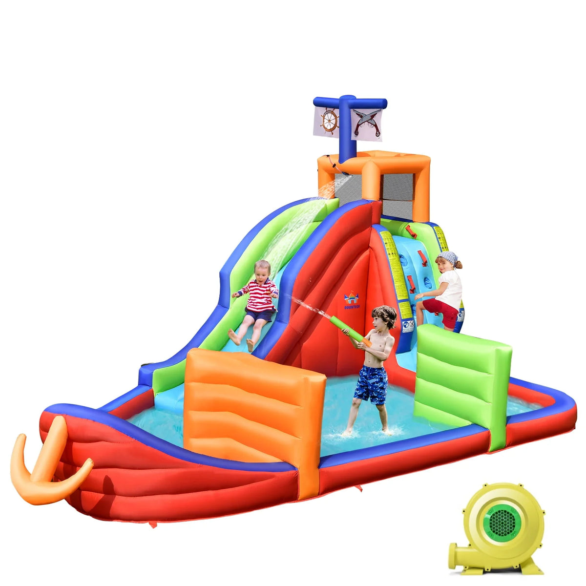 6-in-1 Inflatable Castle with Water Guns & Blower K243355