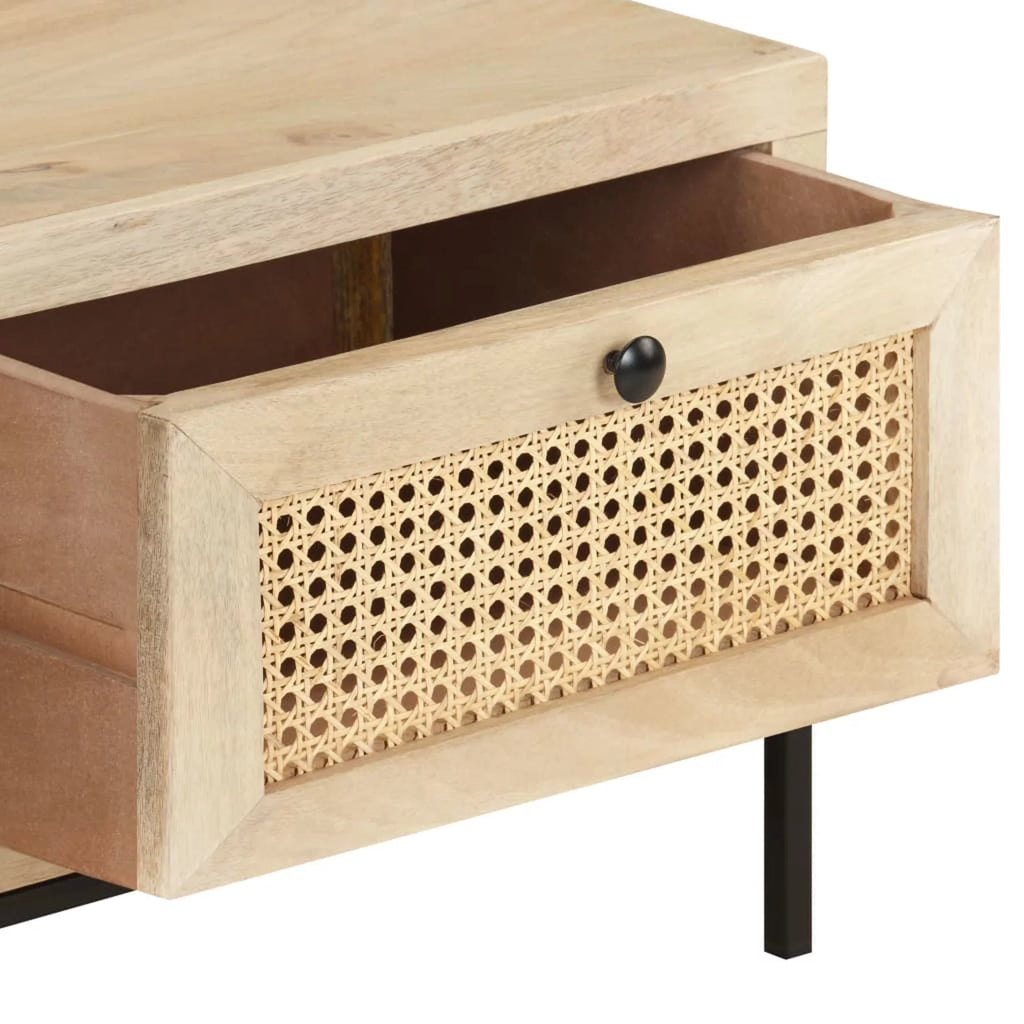 Mango Wood and Natural Cane Coffee Table with 2 Storage Drawers D6396