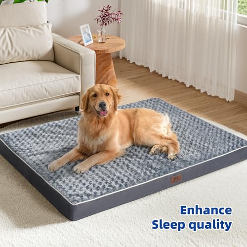 Orthopedic Large Dog Bed with Soft Rose Plush Removable Washable Cover and Non-Slip Bottom M6139